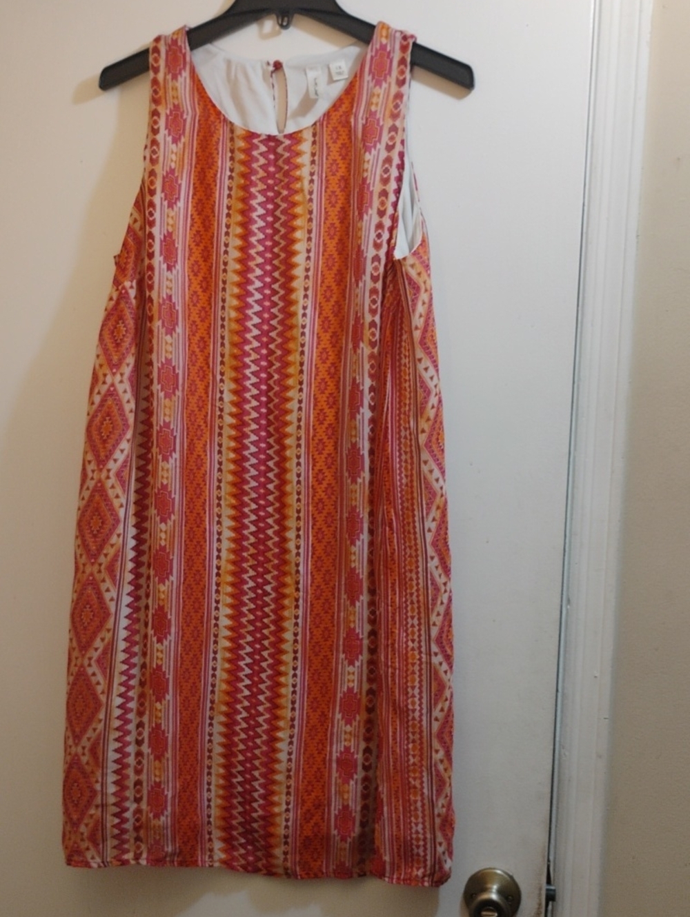 Tacera Coral, Pink & White Sleeveless Midi Shift Dress